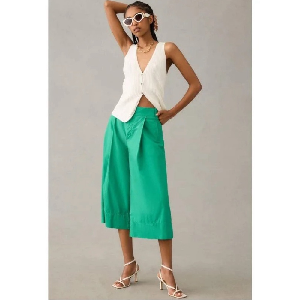 Anthropologie Cropped Wide-Leg Trousers Green